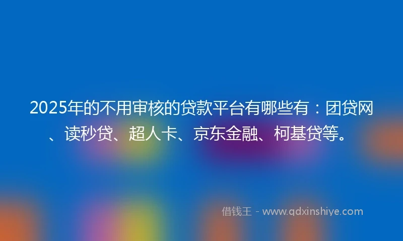 2025年的不用审核的贷款平台有哪些有：团贷网、读秒贷、超人卡、京东金融、柯基贷等。