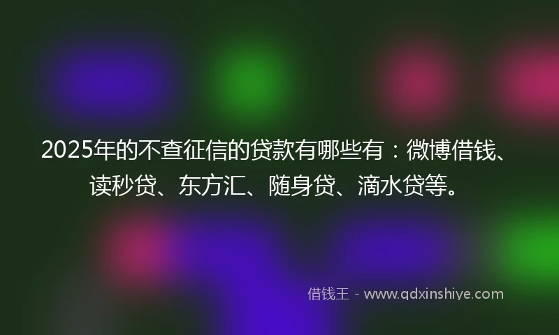 2025年的不查征信的贷款有哪些有：微博借钱、读秒贷、东方汇、随身贷、滴水贷等。