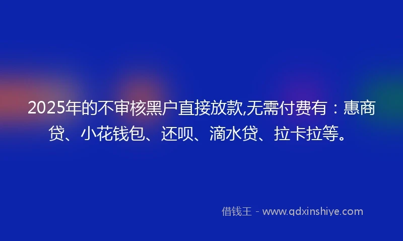 2025年的不审核黑户直接放款,无需付费有：惠商贷、小花钱包、还呗、滴水贷、拉卡拉等。
