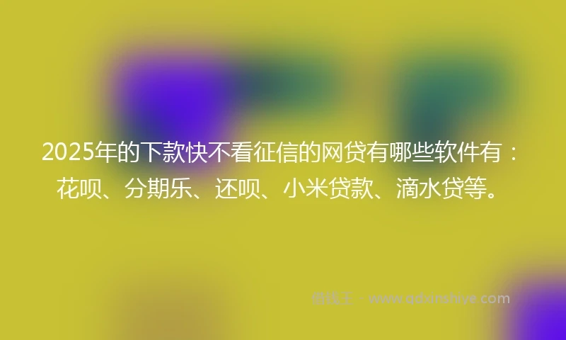 2025年的下款快不看征信的网贷有哪些软件有：花呗、分期乐、还呗、小米贷款、滴水贷等。