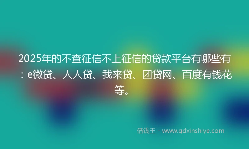 2025年的不查征信不上征信的贷款平台有哪些有：e微贷、人人贷、我来贷、团贷网、百度有钱花等。