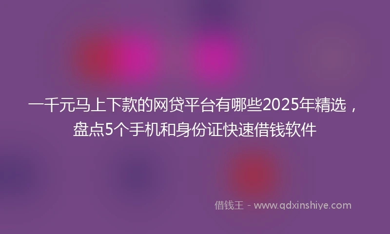 一千元马上下款的网贷平台有哪些2025年精选，盘点5个手机和身份证快速借钱软件