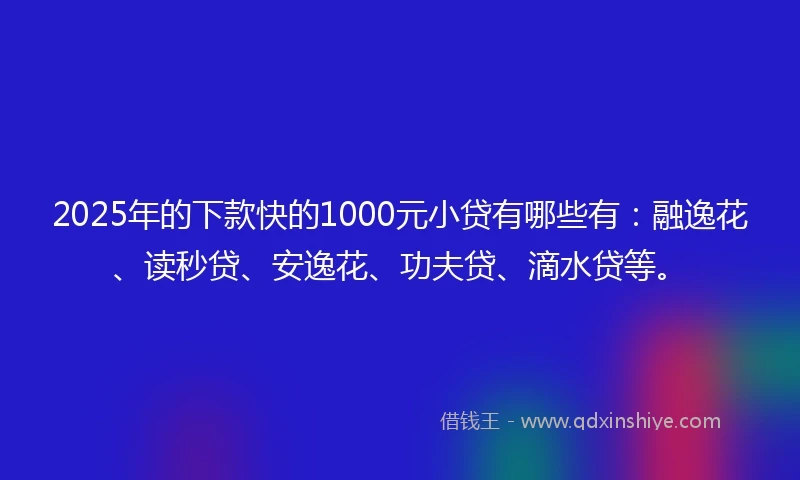 2025年的下款快的1000元小贷有哪些有：融逸花、读秒贷、安逸花、功夫贷、滴水贷等。