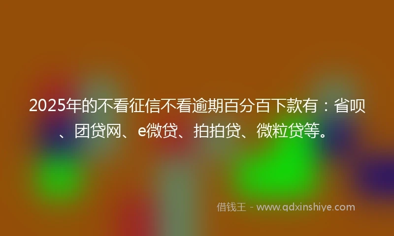 2025年的不看征信不看逾期百分百下款有：省呗、团贷网、e微贷、拍拍贷、微粒贷等。