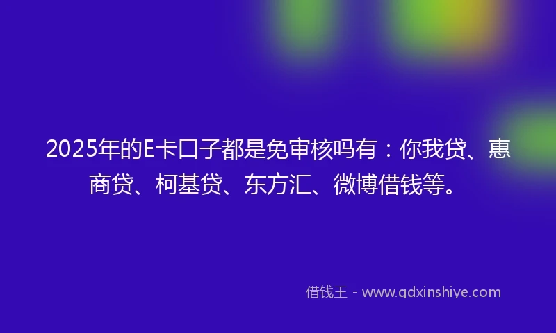 2025年的E卡口子都是免审核吗有：你我贷、惠商贷、柯基贷、东方汇、微博借钱等。