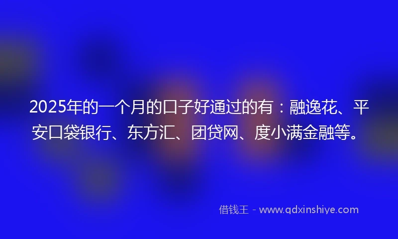 2025年的一个月的口子好通过的有：融逸花、平安口袋银行、东方汇、团贷网、度小满金融等。