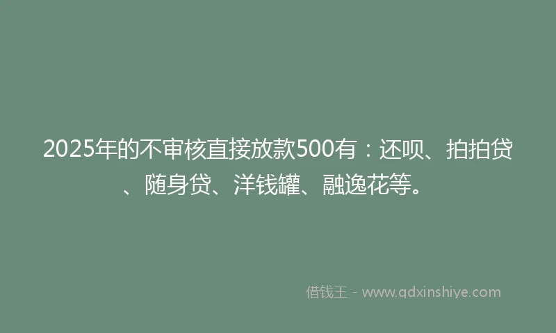 2025年的不审核直接放款500有：还呗、拍拍贷、随身贷、洋钱罐、融逸花等。
