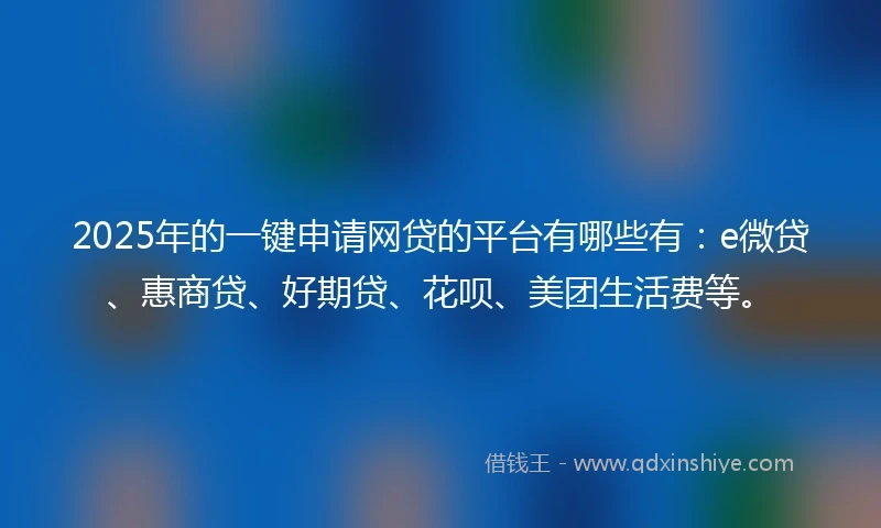 2025年的一键申请网贷的平台有哪些有：e微贷、惠商贷、好期贷、花呗、美团生活费等。