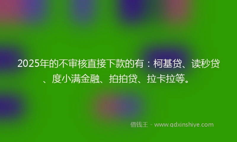 2025年的不审核直接下款的有：柯基贷、读秒贷、度小满金融、拍拍贷、拉卡拉等。