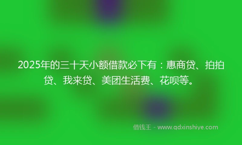 2025年的三十天小额借款必下有：惠商贷、拍拍贷、我来贷、美团生活费、花呗等。