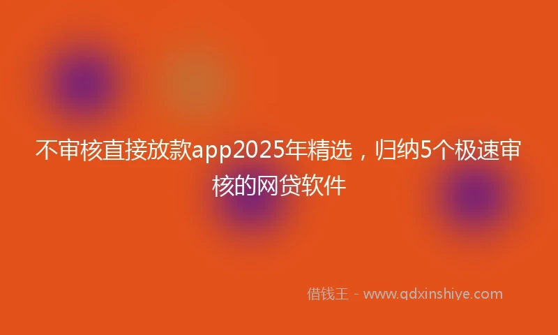 不审核直接放款app2025年精选，归纳5个极速审核的网贷软件