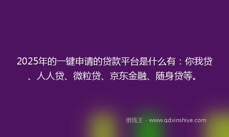 2025年的一键申请的贷款平台是什么有：你我贷、人人贷、微粒贷、京东金融、随身贷等。