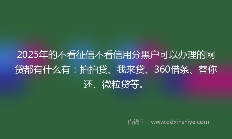 2025年的不看征信不看信用分黑户可以办理的网贷都有什么有：拍拍贷、我来贷、360借条、替你还、微粒贷等。