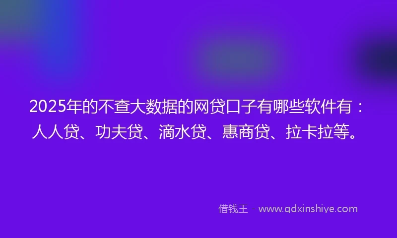 2025年的不查大数据的网贷口子有哪些软件有：人人贷、功夫贷、滴水贷、惠商贷、拉卡拉等。