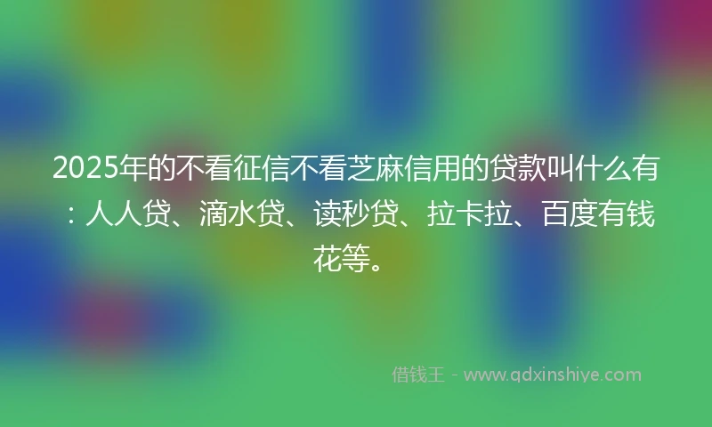 2025年的不看征信不看芝麻信用的贷款叫什么有：人人贷、滴水贷、读秒贷、拉卡拉、百度有钱花等。