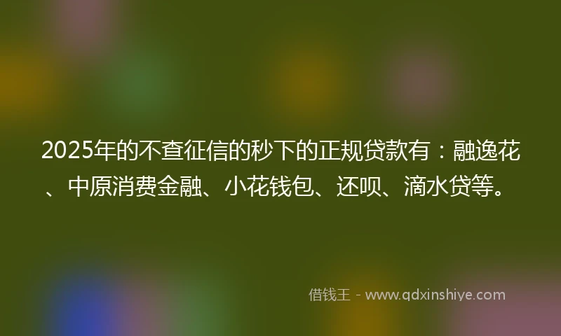 2025年的不查征信的秒下的正规贷款有：融逸花、中原消费金融、小花钱包、还呗、滴水贷等。