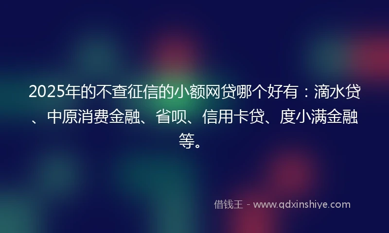 2025年的不查征信的小额网贷哪个好有：滴水贷、中原消费金融、省呗、信用卡贷、度小满金融等。