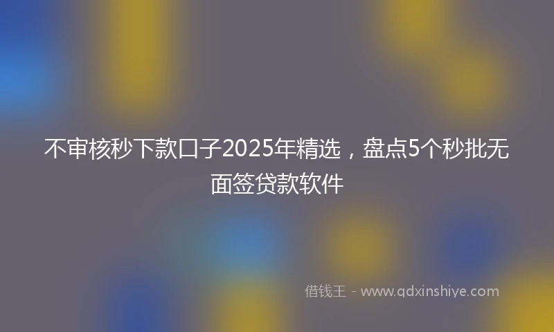 不审核秒下款口子2025年精选，盘点5个秒批无面签贷款软件