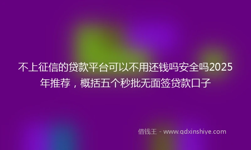 不上征信的贷款平台可以不用还钱吗安全吗2025年推荐,概括五个秒批无面签贷款口子