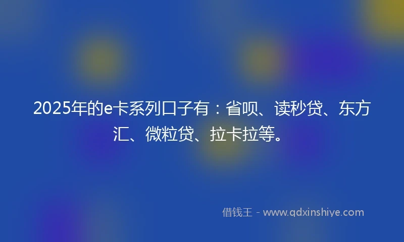 2025年的e卡系列口子有：省呗、读秒贷、东方汇、微粒贷、拉卡拉等。