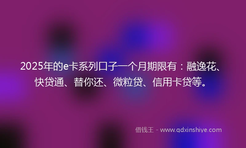 2025年的e卡系列口子一个月期限有：融逸花、快贷通、替你还、微粒贷、信用卡贷等。