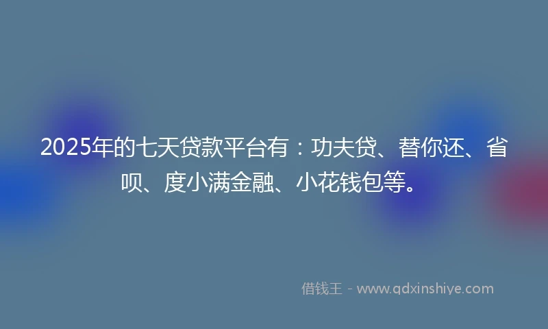 2025年的七天贷款平台有：功夫贷、替你还、省呗、度小满金融、小花钱包等。