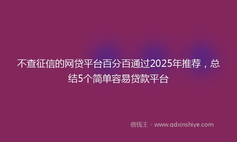 不查征信的网贷平台百分百通过2025年推荐，总结5个简单容易贷款平台