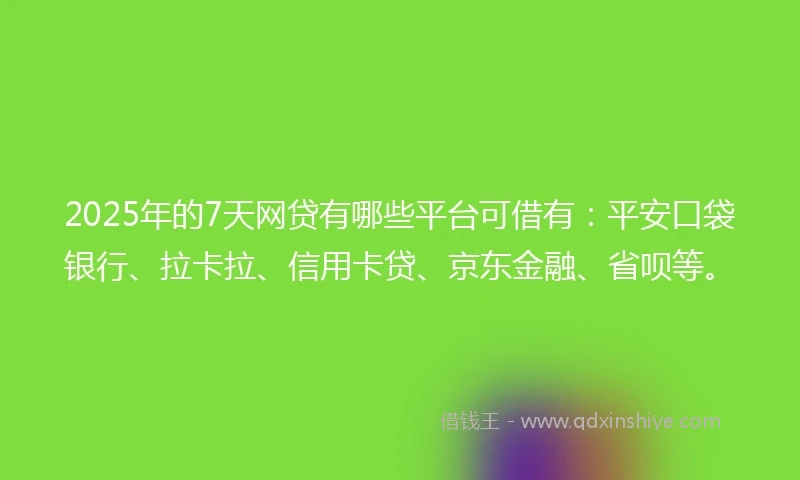 2025年的7天网贷有哪些平台可借有：平安口袋银行、拉卡拉、信用卡贷、京东金融、省呗等。