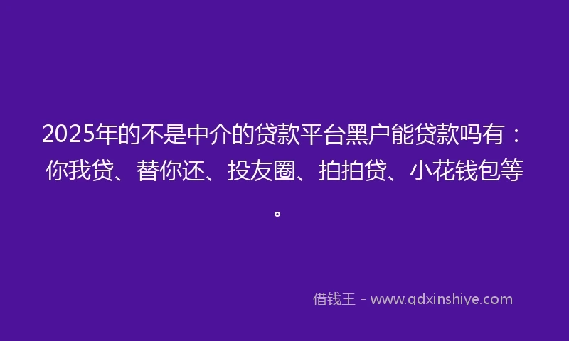 2025年的不是中介的贷款平台黑户能贷款吗有:你我贷、替你还、投友圈、拍拍贷、小花钱包等。