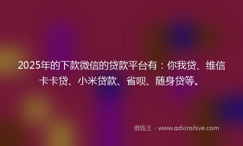 2025年的下款微信的贷款平台有：你我贷、维信卡卡贷、小米贷款、省呗、随身贷等。