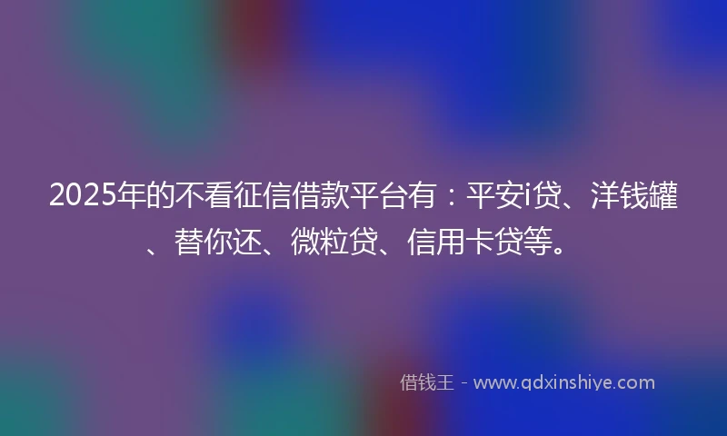 2025年的不看征信借款平台有：平安i贷、洋钱罐、替你还、微粒贷、信用卡贷等。