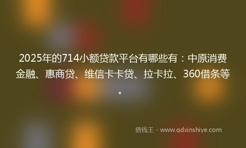 2025年的714小额贷款平台有哪些有：中原消费金融、惠商贷、维信卡卡贷、拉卡拉、360借条等。