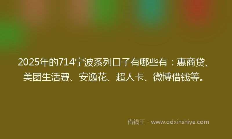 2025年的714宁波系列口子有哪些有：惠商贷、美团生活费、安逸花、超人卡、微博借钱等。