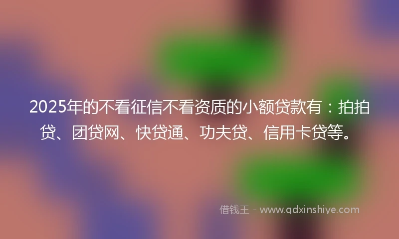 2025年的不看征信不看资质的小额贷款有：拍拍贷、团贷网、快贷通、功夫贷、信用卡贷等。