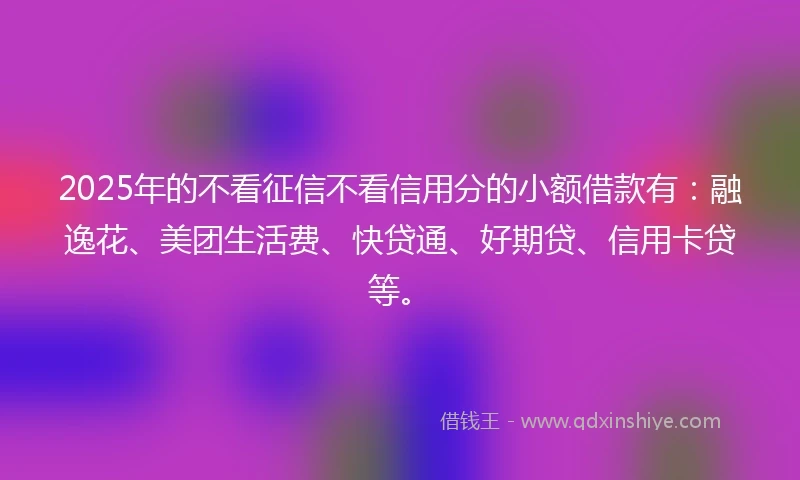 2025年的不看征信不看信用分的小额借款有：融逸花、美团生活费、快贷通、好期贷、信用卡贷等。