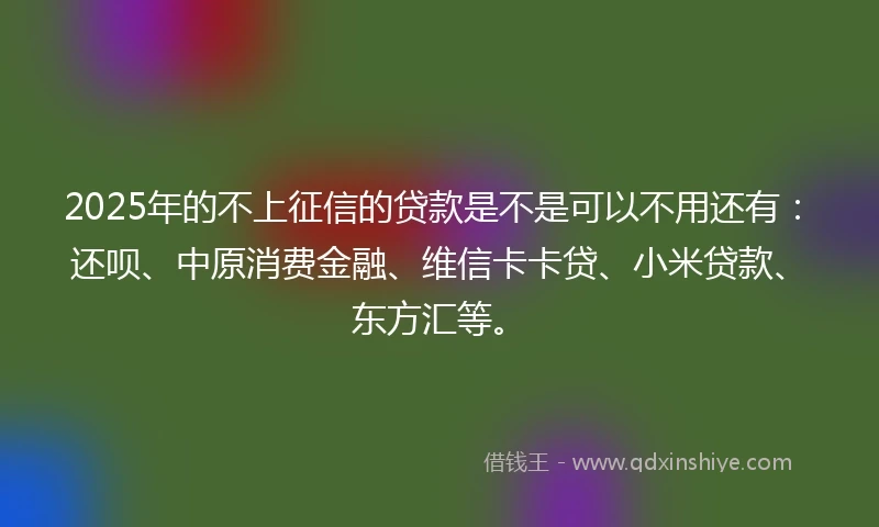 2025年的不上征信的贷款是不是可以不用还有：还呗、中原消费金融、维信卡卡贷、小米贷款、东方汇等。