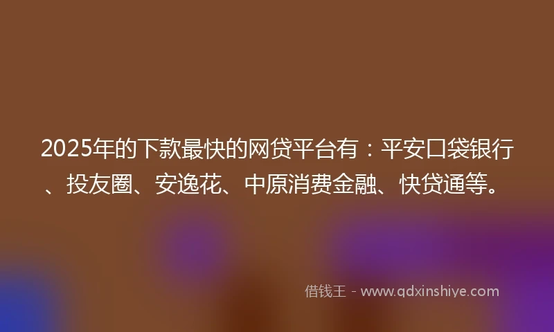 2025年的下款最快的网贷平台有：平安口袋银行、投友圈、安逸花、中原消费金融、快贷通等。