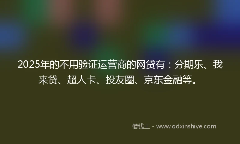 2025年的不用验证运营商的网贷有：分期乐、我来贷、超人卡、投友圈、京东金融等。