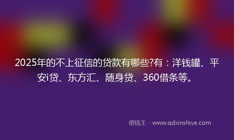 2025年的不上征信的贷款有哪些?有：洋钱罐、平安i贷、东方汇、随身贷、360借条等。