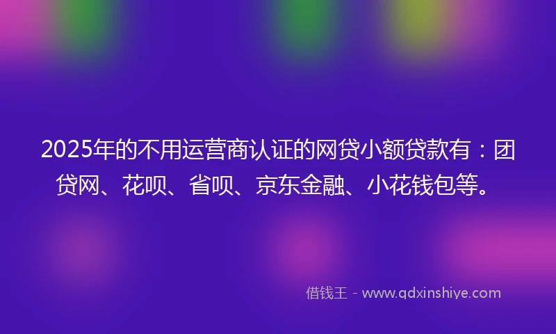 2025年的不用运营商认证的网贷小额贷款有：团贷网、花呗、省呗、京东金融、小花钱包等。