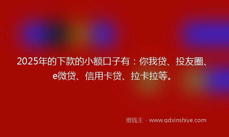 2025年的下款的小额口子有：你我贷、投友圈、e微贷、信用卡贷、拉卡拉等。