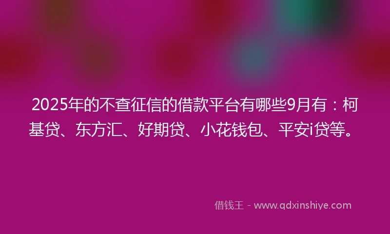 2025年的不查征信的借款平台有哪些9月有:柯基贷、东方汇、好期贷、小花钱包、平安i贷等。