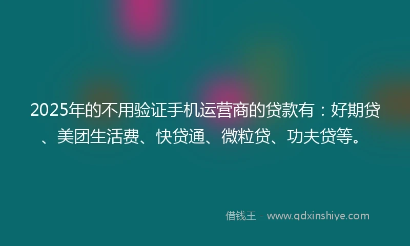 2025年的不用验证手机运营商的贷款有：好期贷、美团生活费、快贷通、微粒贷、功夫贷等。