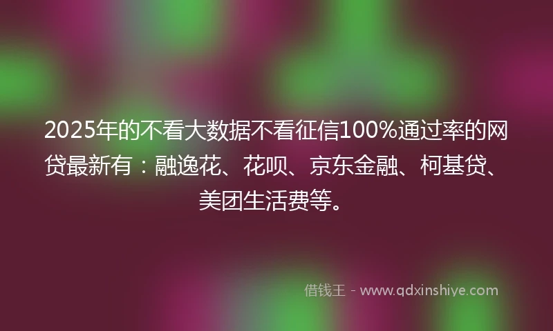 2025年的不看大数据不看征信100%通过率的网贷最新有：融逸花、花呗、京东金融、柯基贷、美团生活费等。