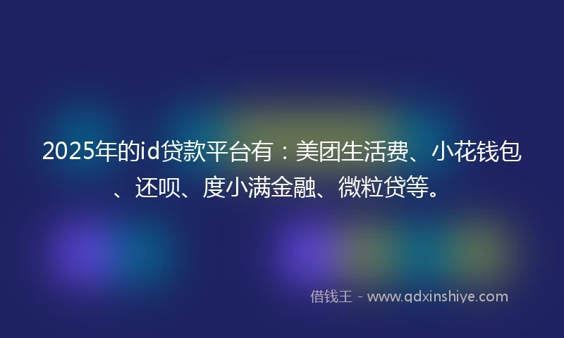 2025年的id贷款平台有：美团生活费、小花钱包、还呗、度小满金融、微粒贷等。