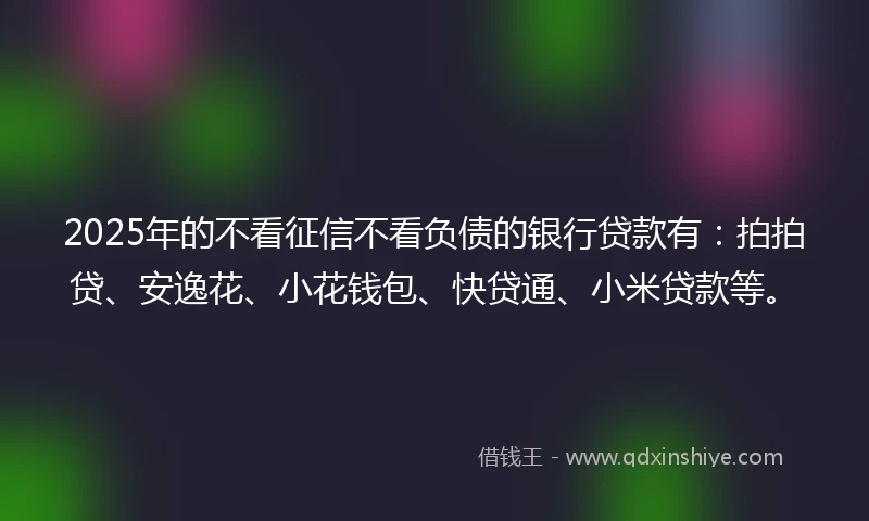 2025年的不看征信不看负债的银行贷款有：拍拍贷、安逸花、小花钱包、快贷通、小米贷款等。