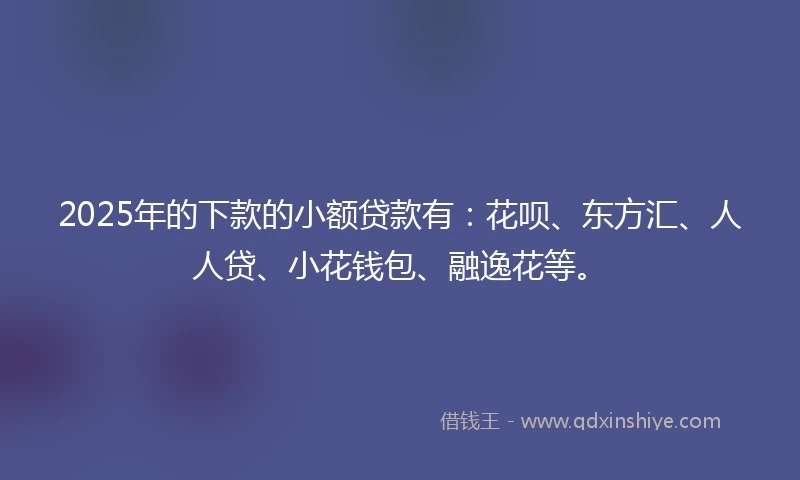 2025年的下款的小额贷款有：花呗、东方汇、人人贷、小花钱包、融逸花等。