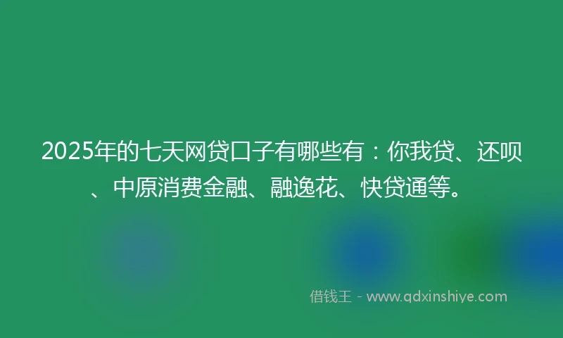 2025年的七天网贷口子有哪些有：你我贷、还呗、中原消费金融、融逸花、快贷通等。