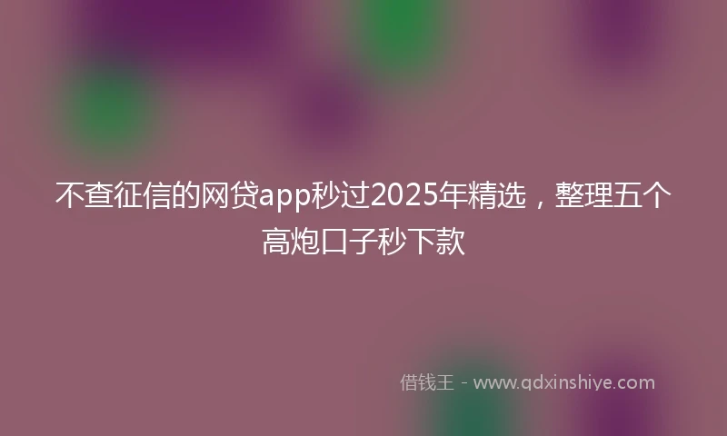 不查征信的网贷app秒过2025年精选，整理五个高炮口子秒下款