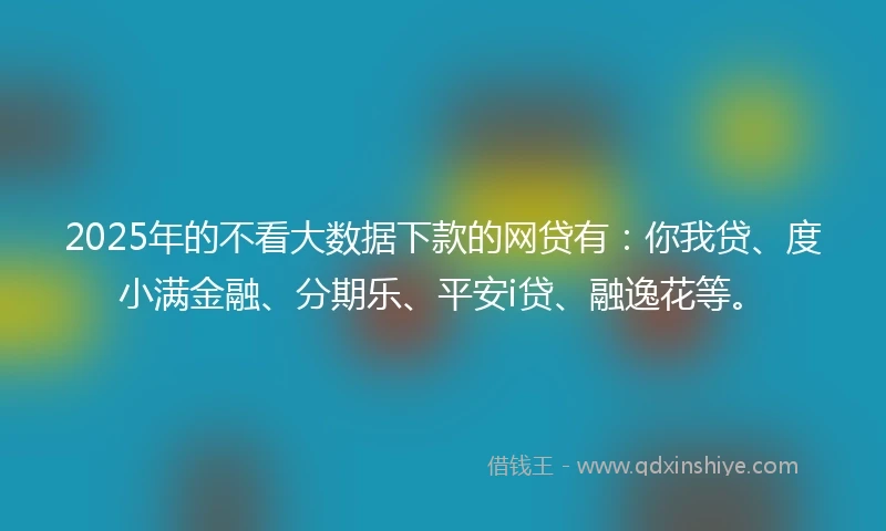 2025年的不看大数据下款的网贷有：你我贷、度小满金融、分期乐、平安i贷、融逸花等。